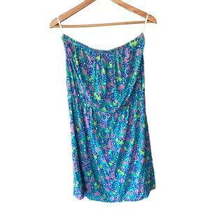 Lilly Pulitzer Strapless Floral Dress in Blue, Green, Pink